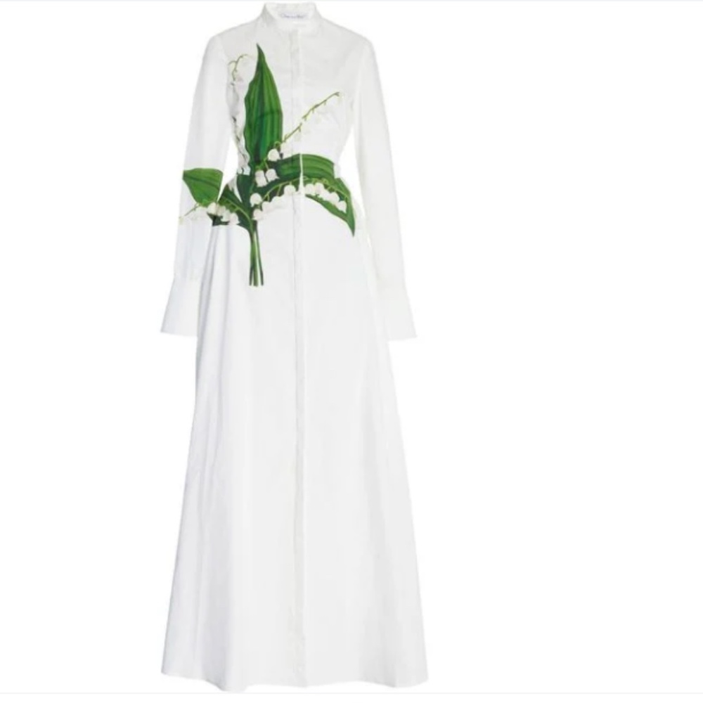 Oscar de da Renta Lily Of The Valley Cotton Poplin Maxi Dress